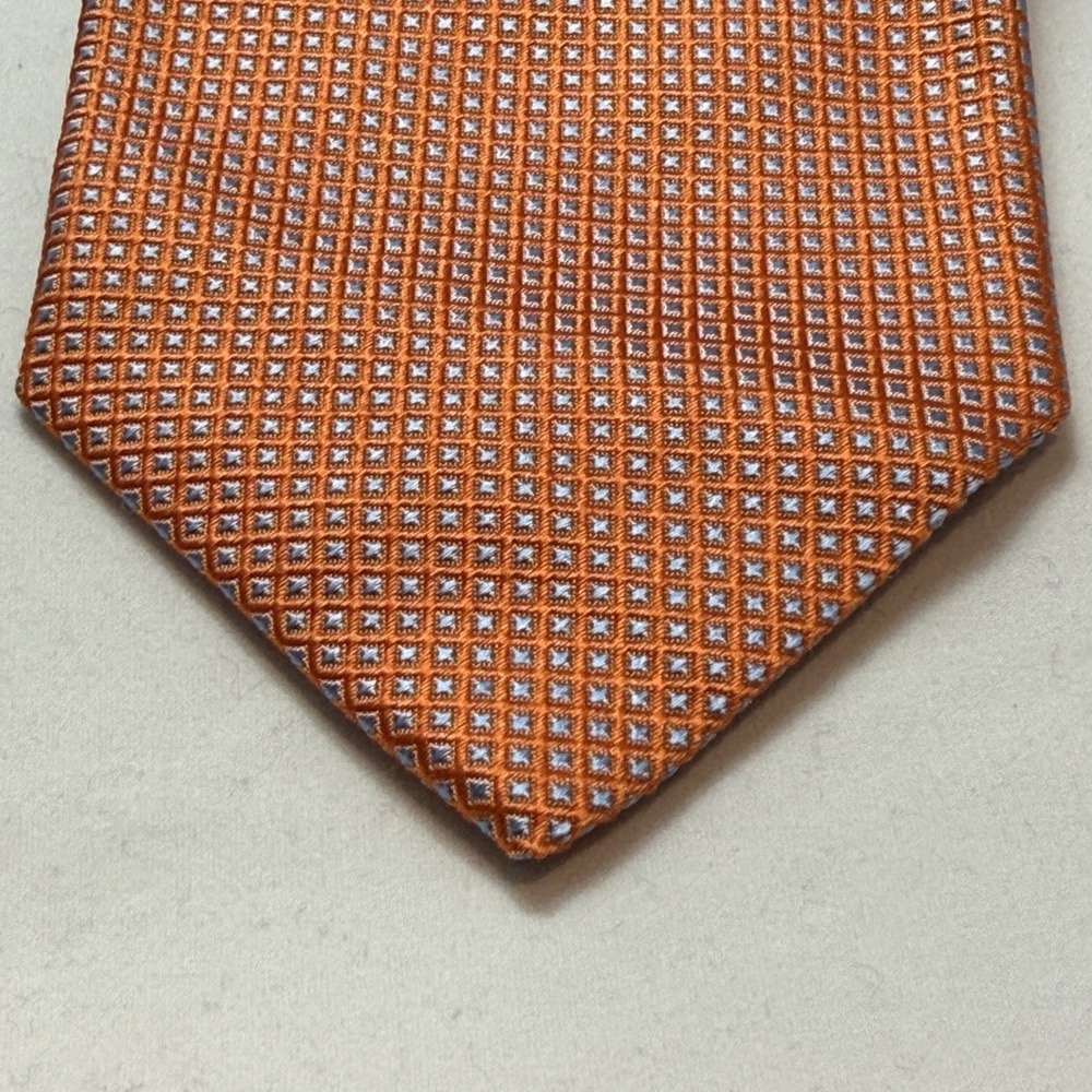 Seaward & Stearn Silk Tie Orange Light Blue Geometric Handmade England Luxury - Picture 2 of 6
